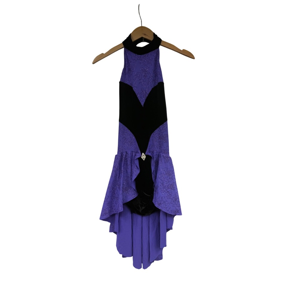 Purple Black Glitter Floral High Low Dance Costume Lyrical Contemporary Small